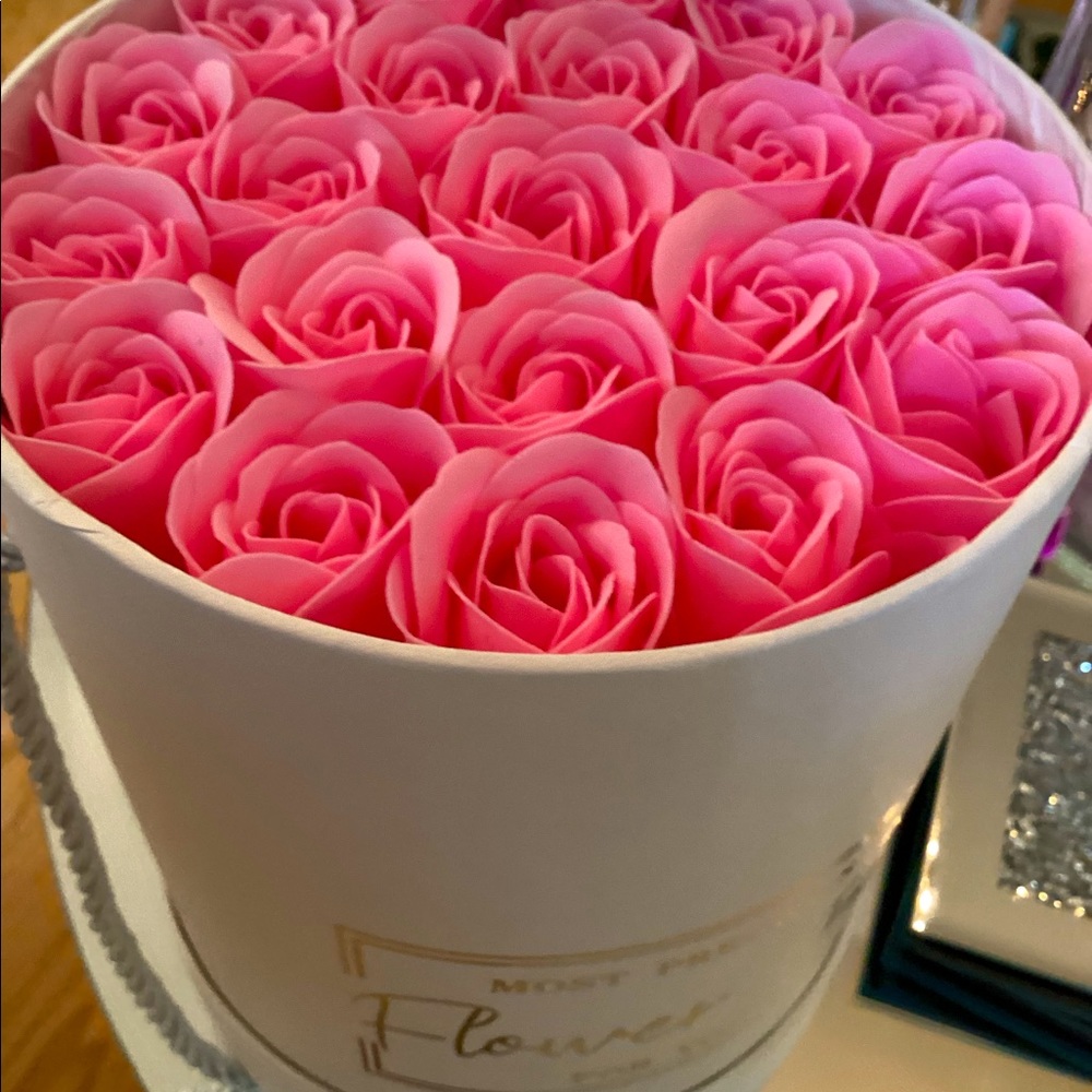 Beautiful forever roses two dozen in round gift box. Leave in box for display